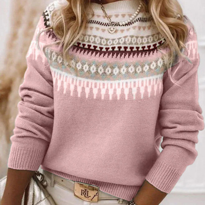 Half high collar pullover straight tube printed neutral style sweater - Image 10