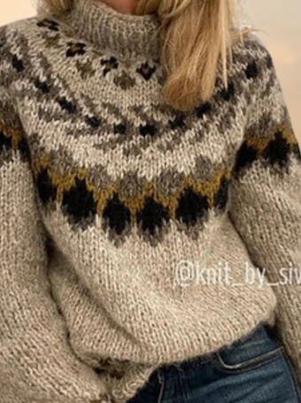 Half high collar pullover straight tube printed neutral style sweater - Image 16
