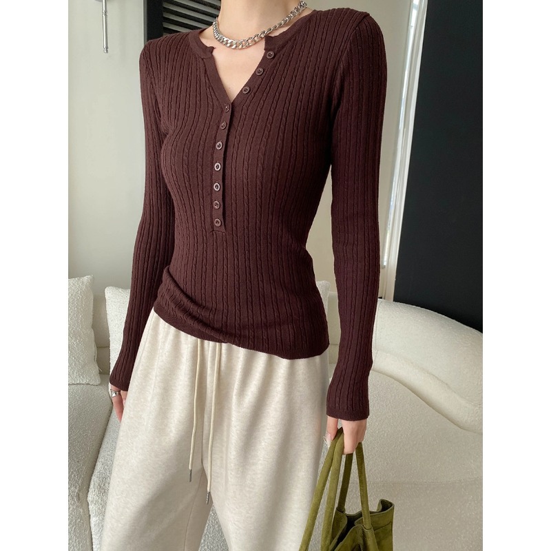 Southern Compass Old Money Style Textured Button-Down V-Neck Henley Knit Sweater Base Layer - Image 7