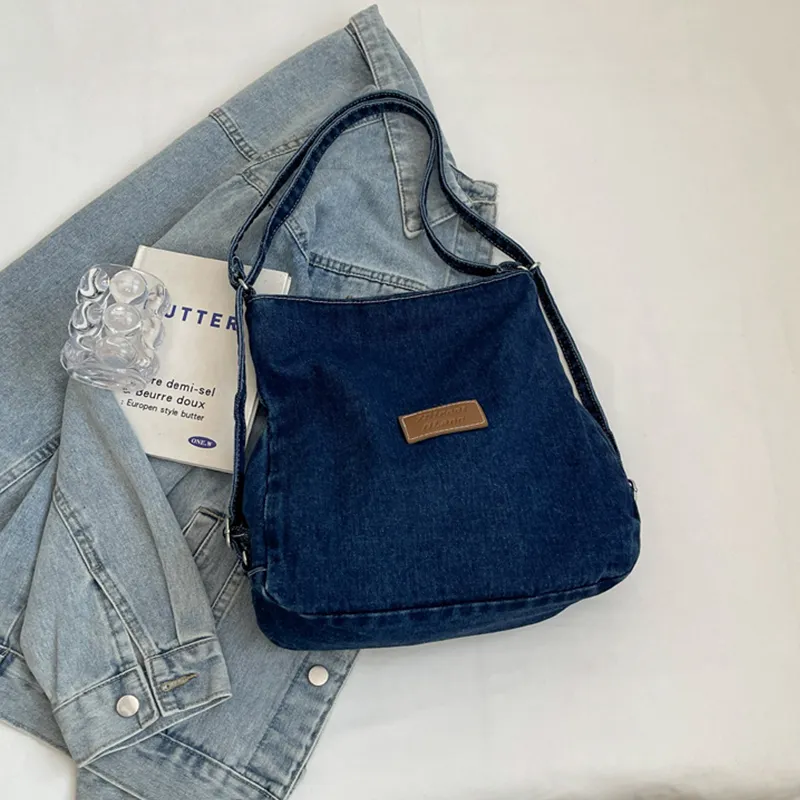 Adjustable Strap Denim Shoulder Bag - Image 15