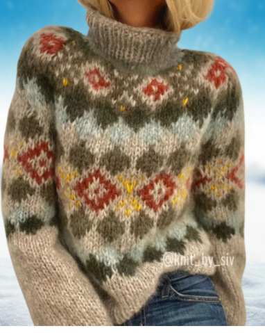 Half high collar pullover straight tube printed neutral style sweater - Image 15