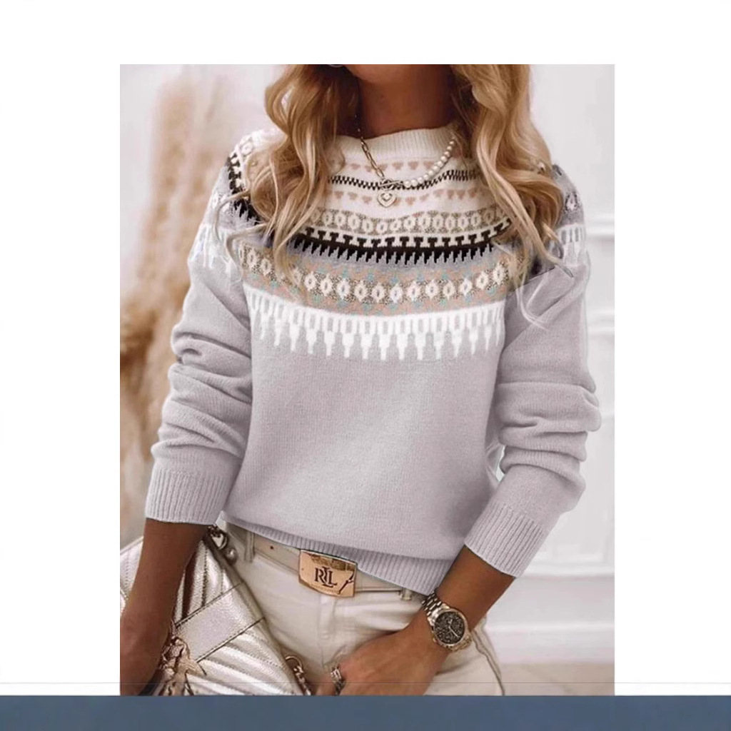 Half high collar pullover straight tube printed neutral style sweater - Image 9