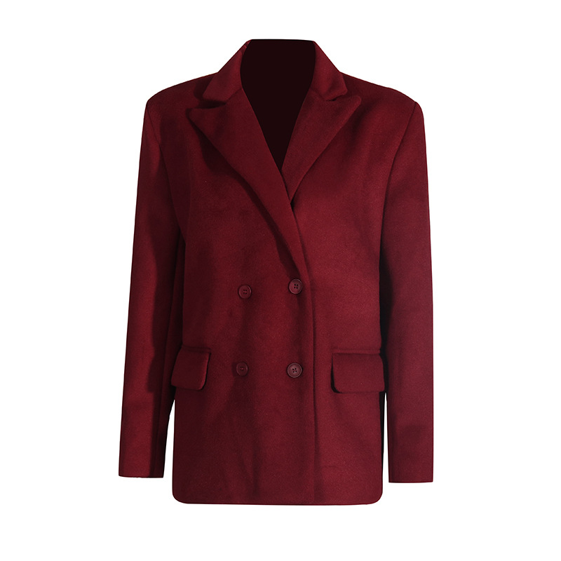 Pure Wine Red Wool Suit Jacket for Women