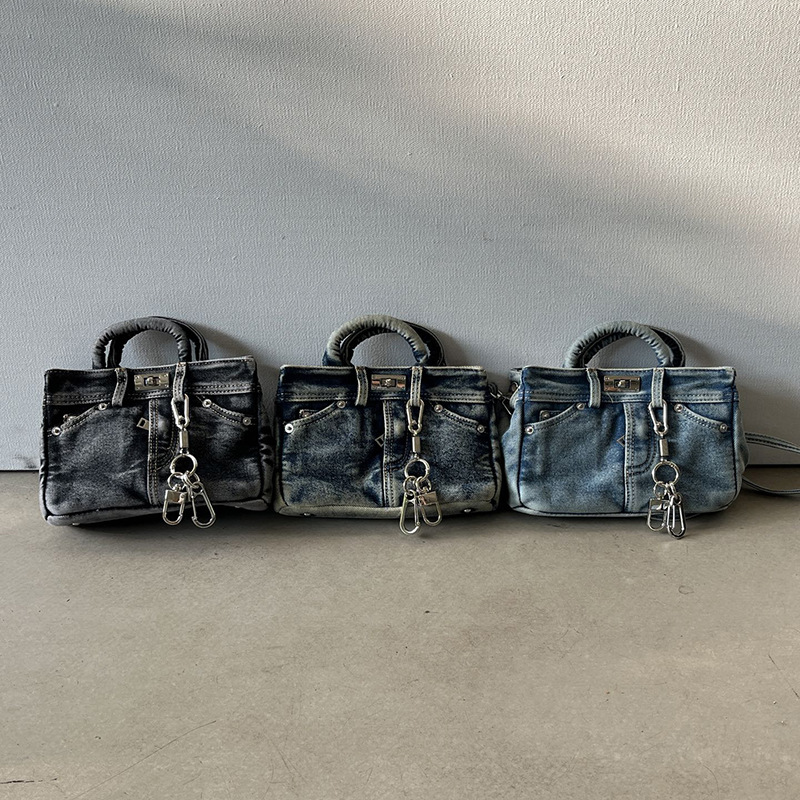 Vintage Denim Pants Platinum Bag Fashion Versatile Handbag Stylish Shoulder Crossbody Bag for Women Trendy Women's Bag