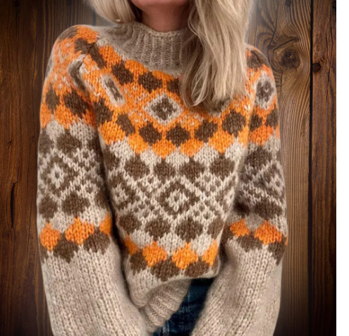 Half high collar pullover straight tube printed neutral style sweater - Image 17