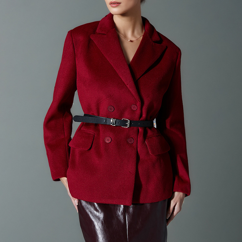 Pure Wine Red Wool Suit Jacket for Women - Image 2