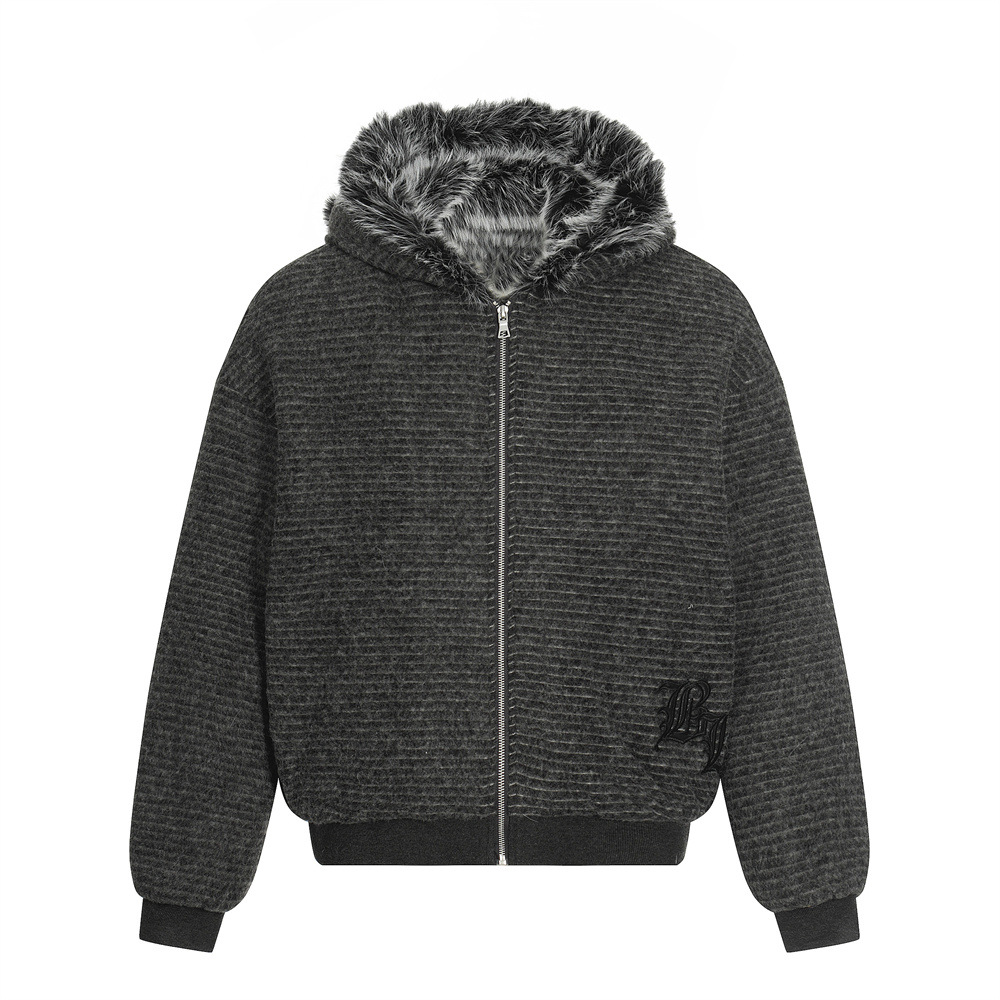 Retro Men's Cotton Coat with Hood, Stripe Print, Casual Stylish Loose Outerwear Jacket - Image 4