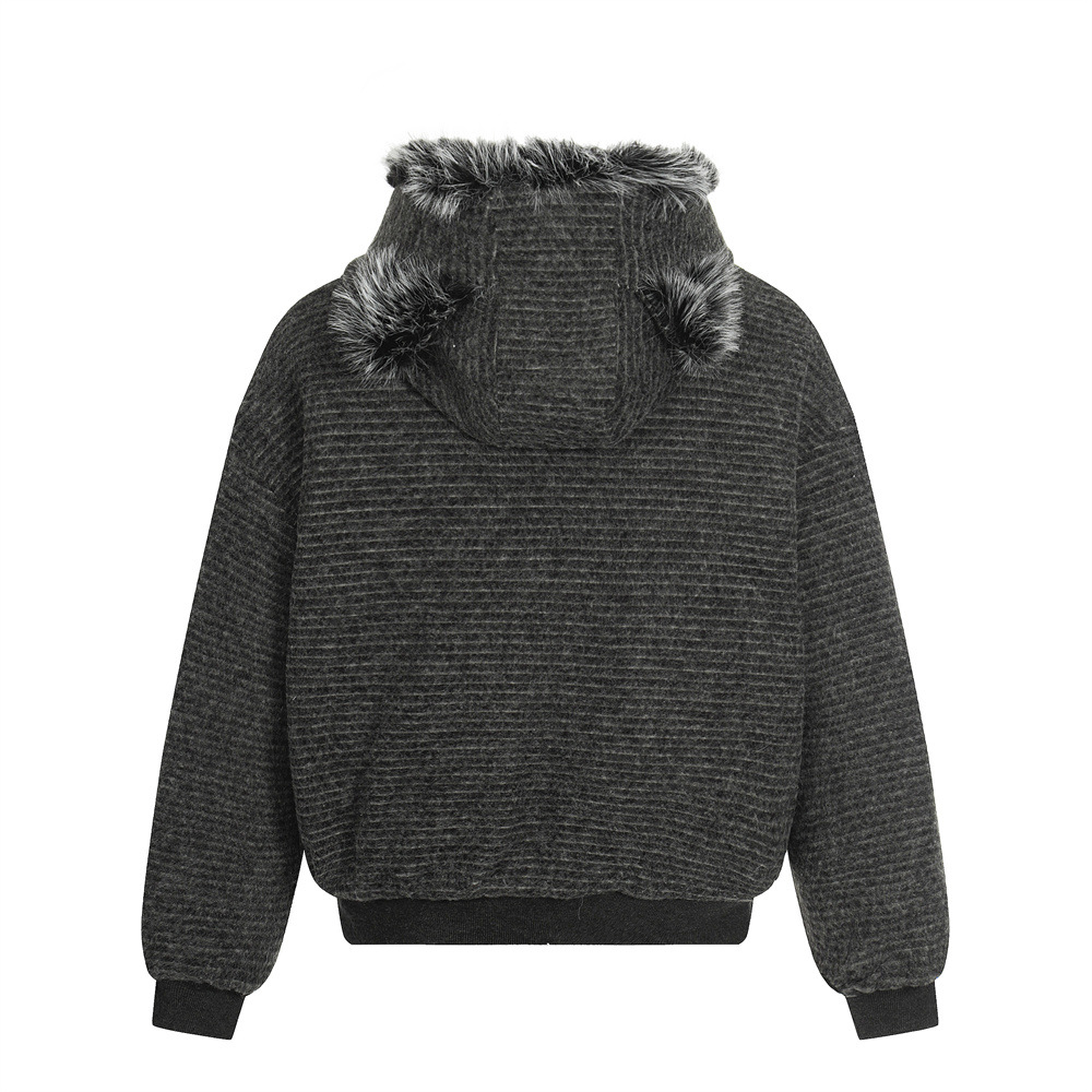 Retro Men's Cotton Coat with Hood, Stripe Print, Casual Stylish Loose Outerwear Jacket - Image 5