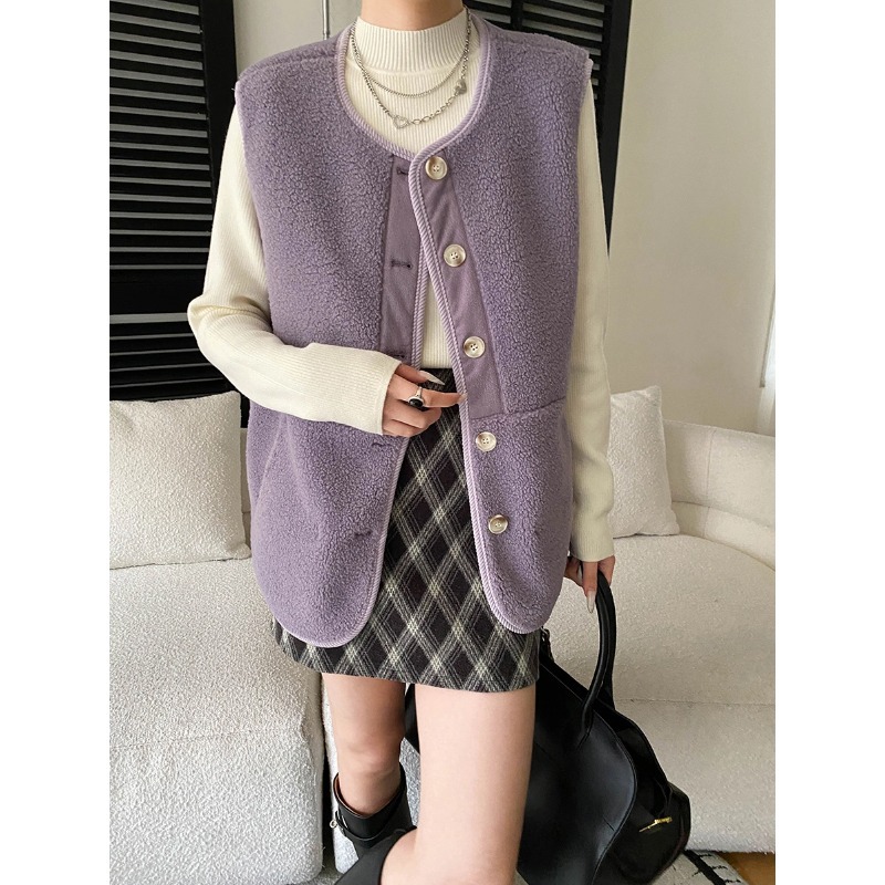 Southern Compass Warm Winter Lamb Wool-Style Faux Shearling Trimmed Color-Block Round Neck Layered Vest Warm Outerwear - Image 5