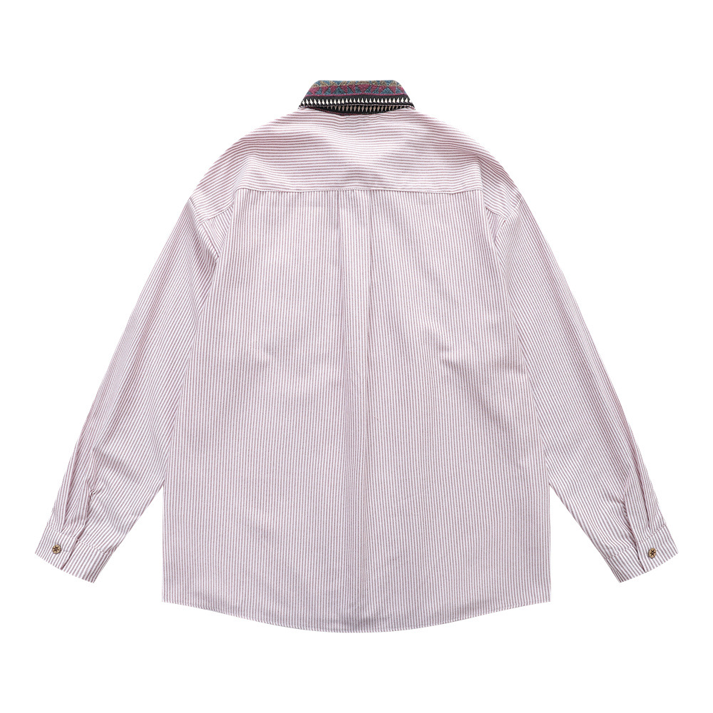 Retro Men's Shirt, Turn-down Collar, Embroidered Plaid, Long Sleeve, Casual Loose Fit, Versatile Men's Dress Shirt - Image 5