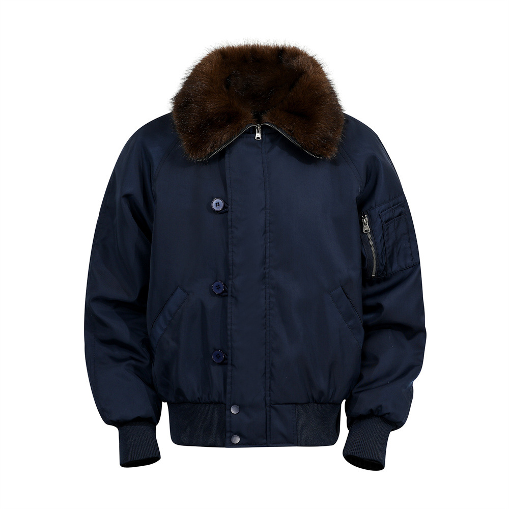 Street Style Men's Cotton Coat with Fur Collar, Multi-Pocket Design, Trendy Brand, Loose Fit, Versatile Outerwear Top - Image 4