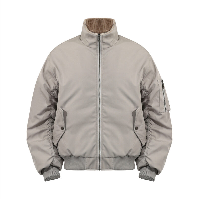 Urban Street Men's Cotton Jacket, Stand Collar, Patchwork Pleated Design, Trendy Brand, Loose Fit, Versatile Outerwear Top