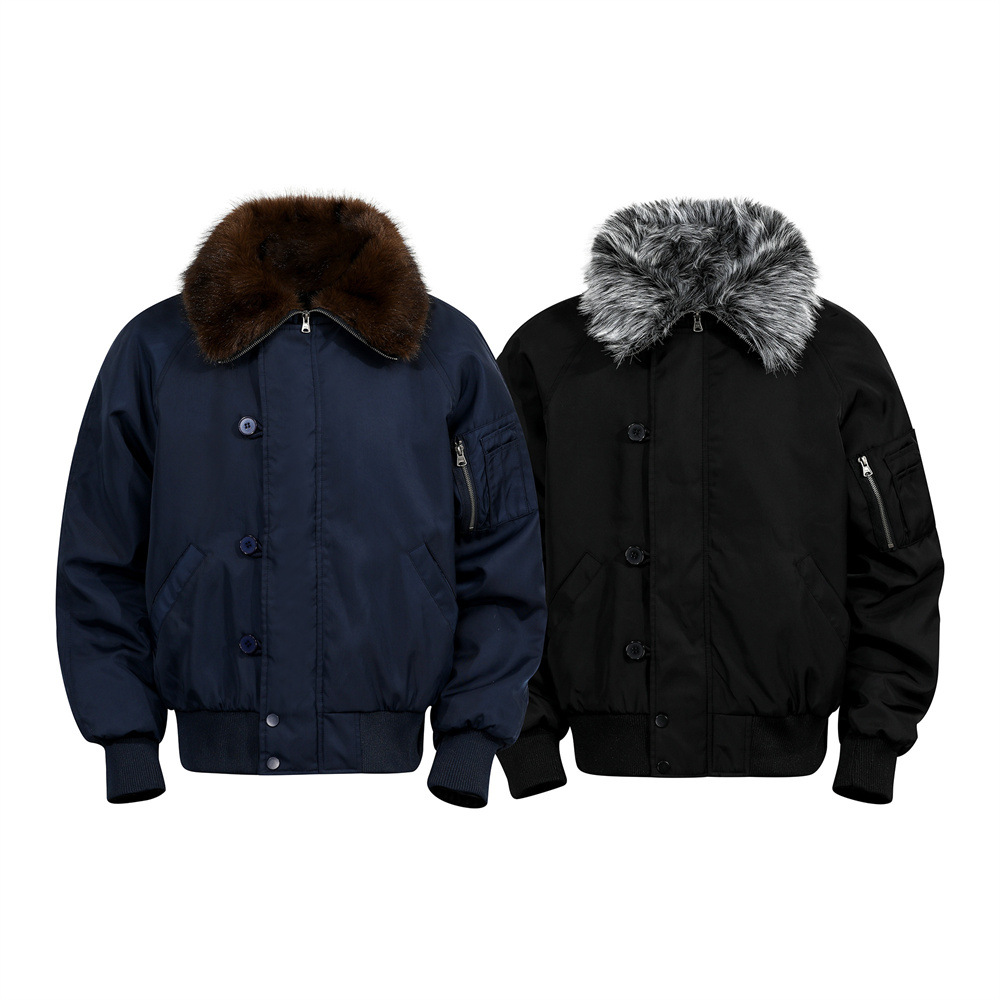 Street Style Men's Cotton Coat with Fur Collar, Multi-Pocket Design, Trendy Brand, Loose Fit, Versatile Outerwear Top - Image 3